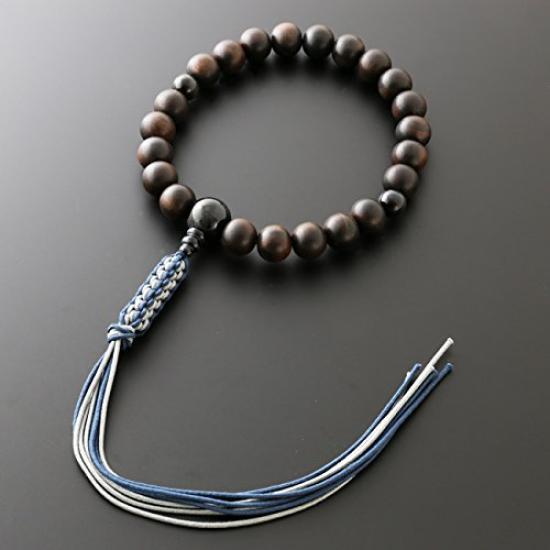 Kyoto Buddhist Altar Hayashi Buddhist Prayer Beads for Men, Pure Silk with Braided Tassels, Striped Ebony, and Three-Heaven Blue Tiger's Eye Pattern