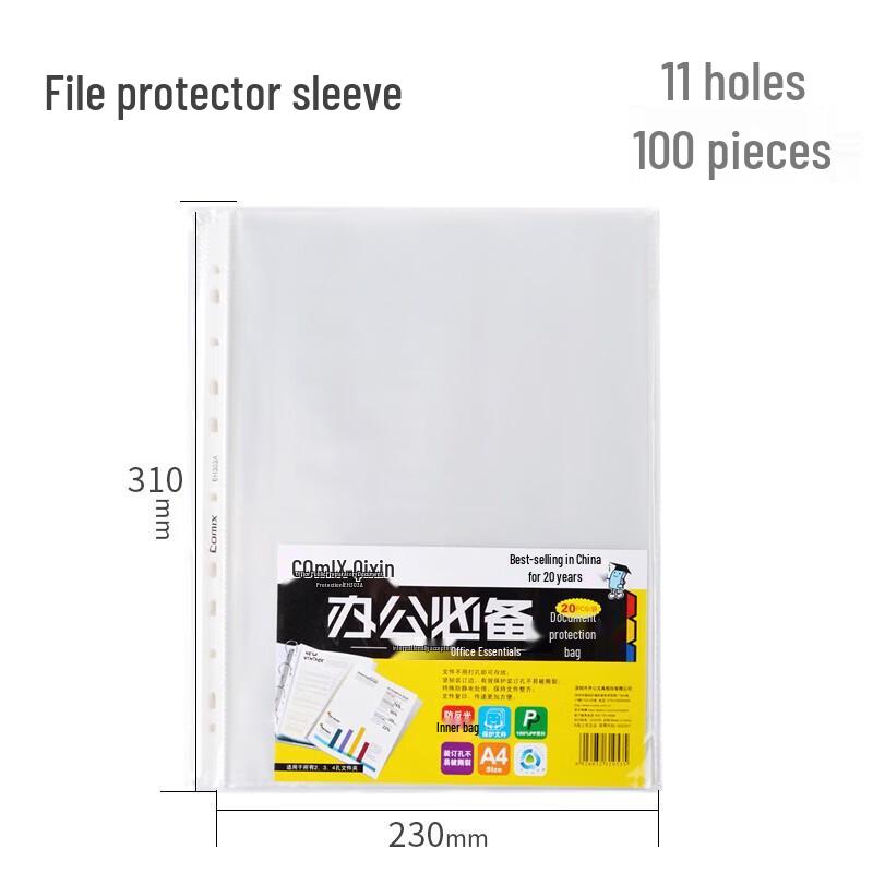 COMIX 11-Hole A4 Transparent File Sleeves (100 Pack)