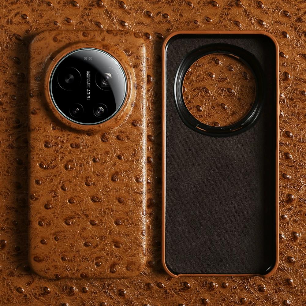 Genuine Ostrich Grain Leather Case for Xiaomi 17 Pro Max 15T Pro 15S Pro 14 Premium Business Slim Fit Cowhide Anti Drop Cover