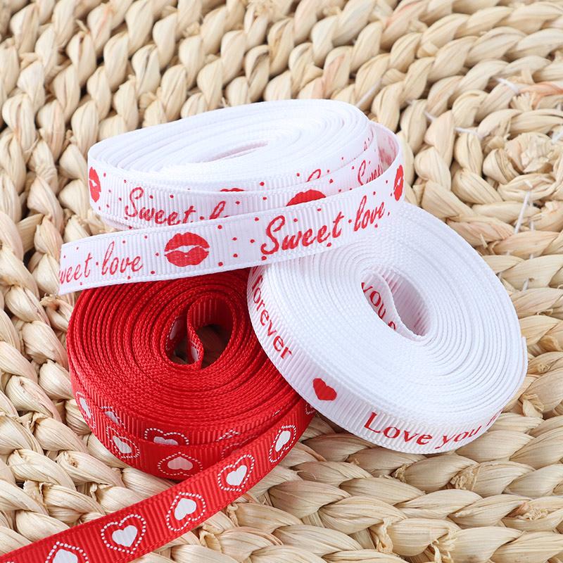 (5 Yards/Packung)10mm Valentinstags-Dekorationsband Geschenkstrauß Verpackungsmaterial Druck Ripsband Geschenkbox Feiertag
