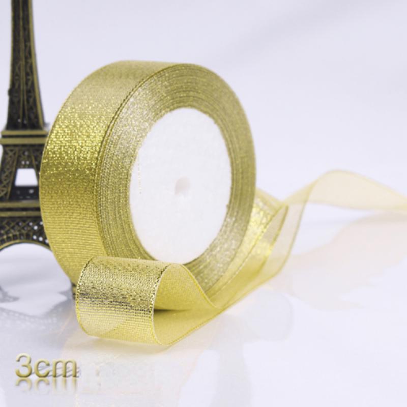 

22 м/рулон блестящая лента Подарочная лента Ремесла Свадебные украшения DIY Подарочная коробка Лук Украшенная лента 3cm золотой