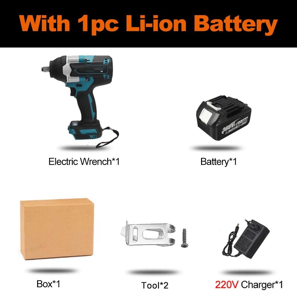 1800N.M Torque Brushless Electric Impact Wrench For Trucks 1/2 inches Cordless Wrench Driver Tool For 18V Battery Blue 388VF