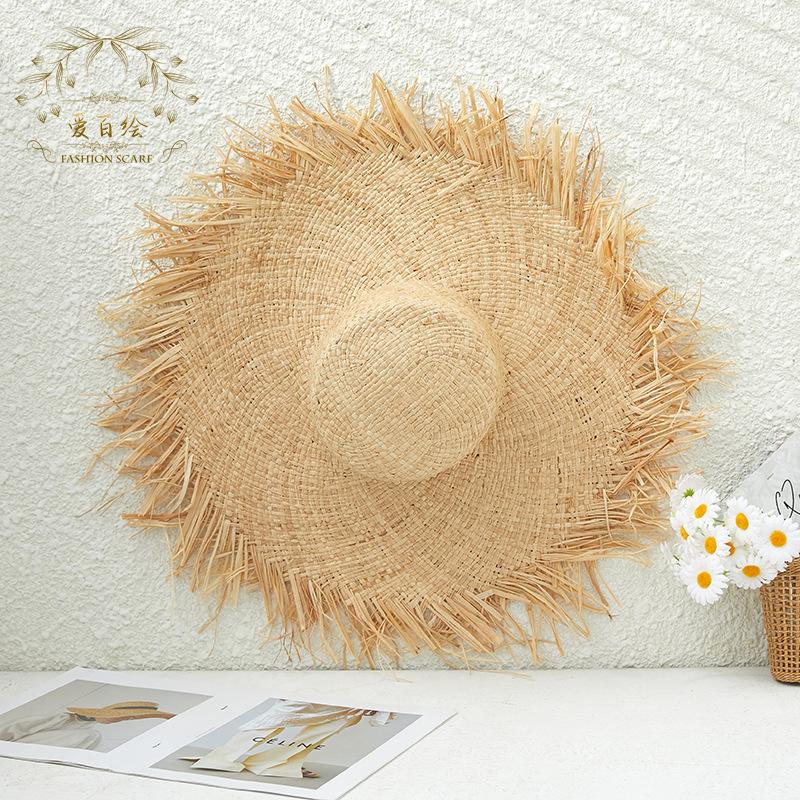 Handmade Weave Natural Raffia Straw Hats For Women Girl Summer Large Tassel Wide Brim Panama Beach Sun Hat Lady Holiday Jazz Cap
