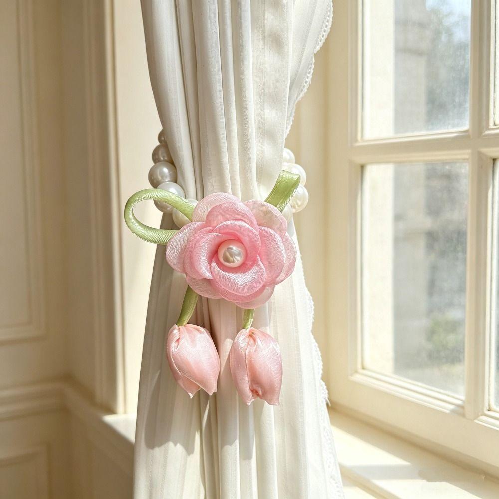Beautifully Flowers Curtain Straps Magnetic Sheer Curtains Tiebacks Pearl Curtain Buckle  Bedroom