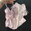 Ice and snow silk sexy women's summer suspender shorts set pure desire wind spring and autumn pajamas ice silk loungewear with chest pad