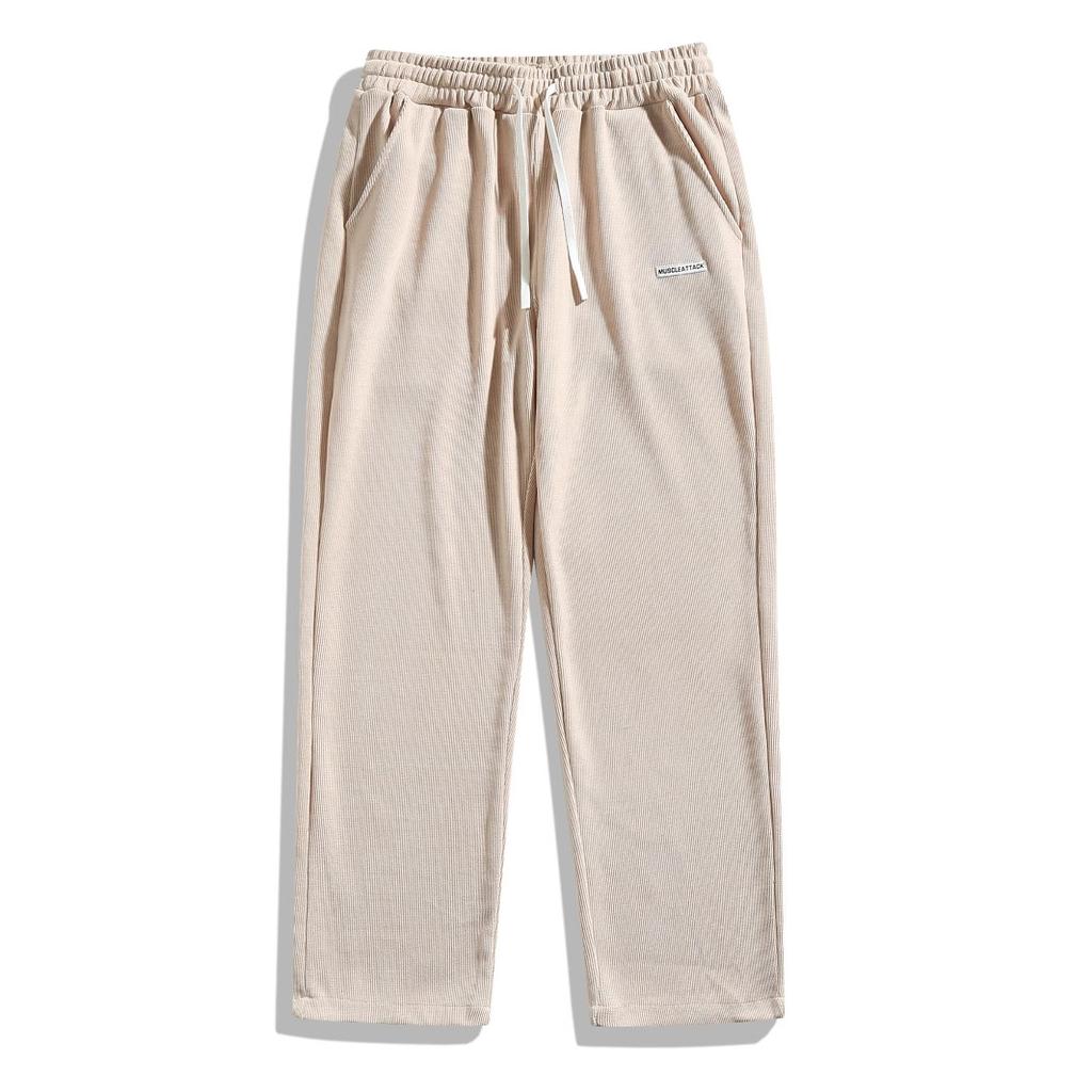 Men's Corduroy Casual Pants Joggers Cargo Pants Drawstring Elastic Waist Baggy Sweatpants with Pockets Fall Winter Straight Leg Trousers for Male