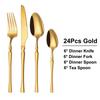 6/24/30Pcs Gold Thin Cutlery Stainless Steel Tableware Western Dinner Set Solid Color Knife Fork Spoon Mirror Kitchen Utensils