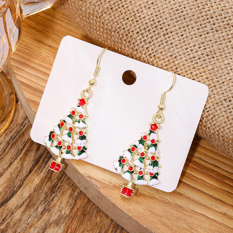 Christmas Santa Snowflake, Candy Cane, Bell, and Elk Earrings with Christmas Hat Design