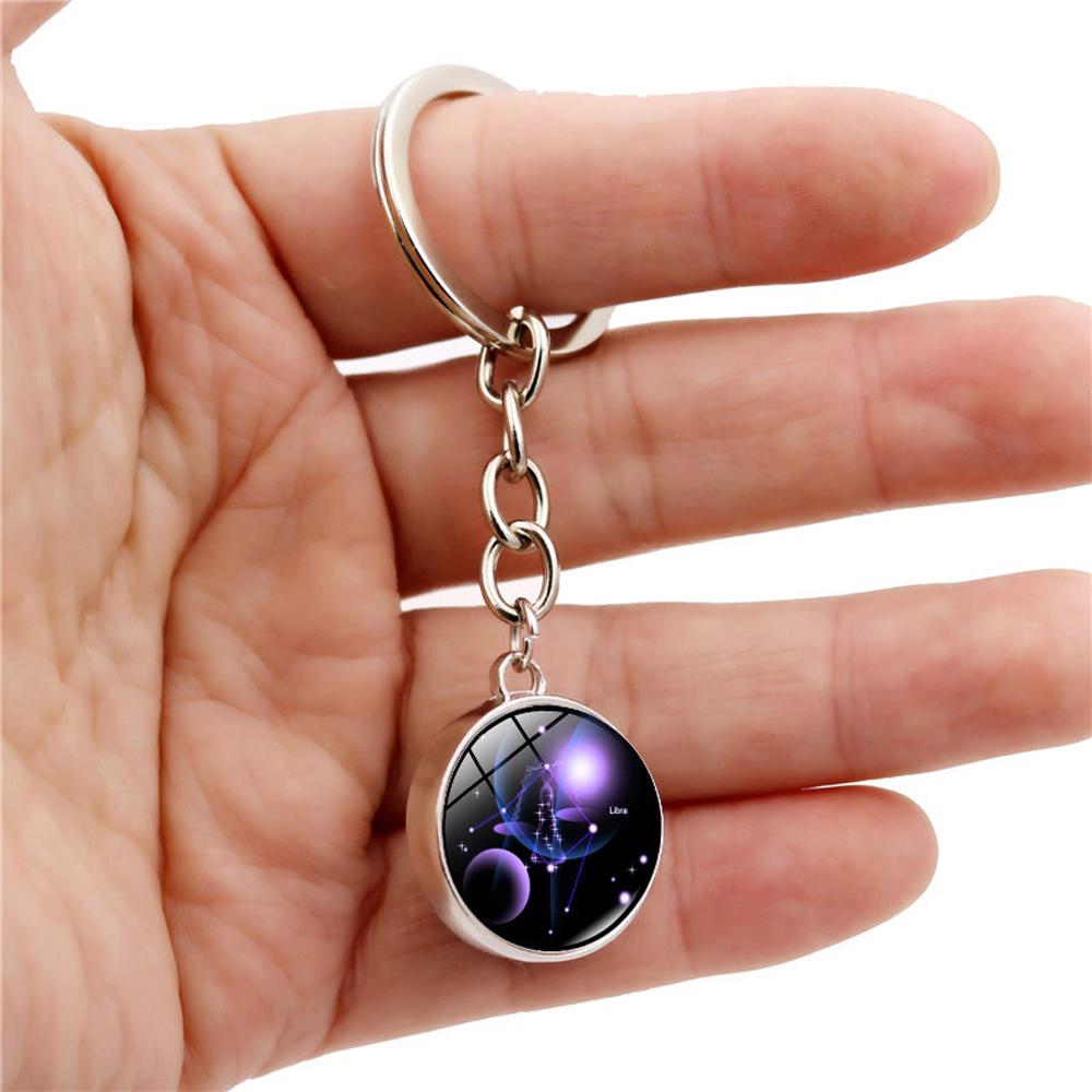 Key Chain Holder Jewelry Leo Pendant Glass Ball Keychain 12 Constellation Key Rings Zodiac Keychain