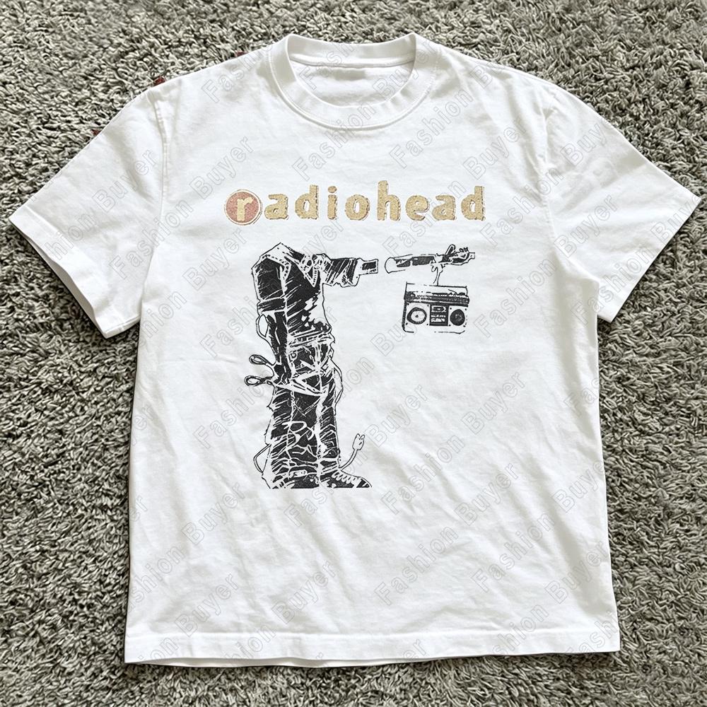 Summer Womens Vintage Radiohead Tshirt Cotton Streetwear Oversized Loose Casual Short Sleeve Suitable for All Seasons Tops