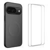 For Google Pixel 9 Magnetic Case WANLONFENG TQ1 Series Carbon Fiber Texture PC TPU Phone Cover with 2Pcs Screen Films