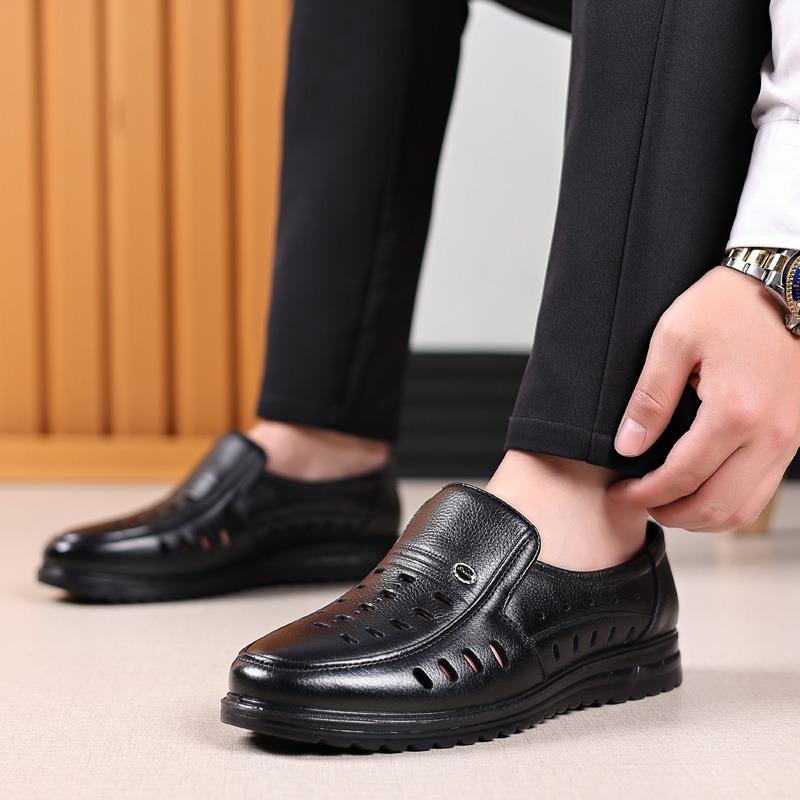 Summer Hollow Leather Shoes Men's Leather Casual Men's Leather Sandals One Pedal Middle Old Dad Shoes Hole Shoes