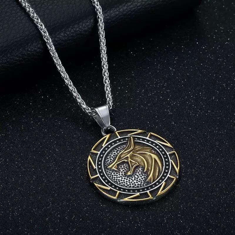 

Viking Celtic Wolf Head Necklace Retro Mens Pendant Unique Fashion Jewelry