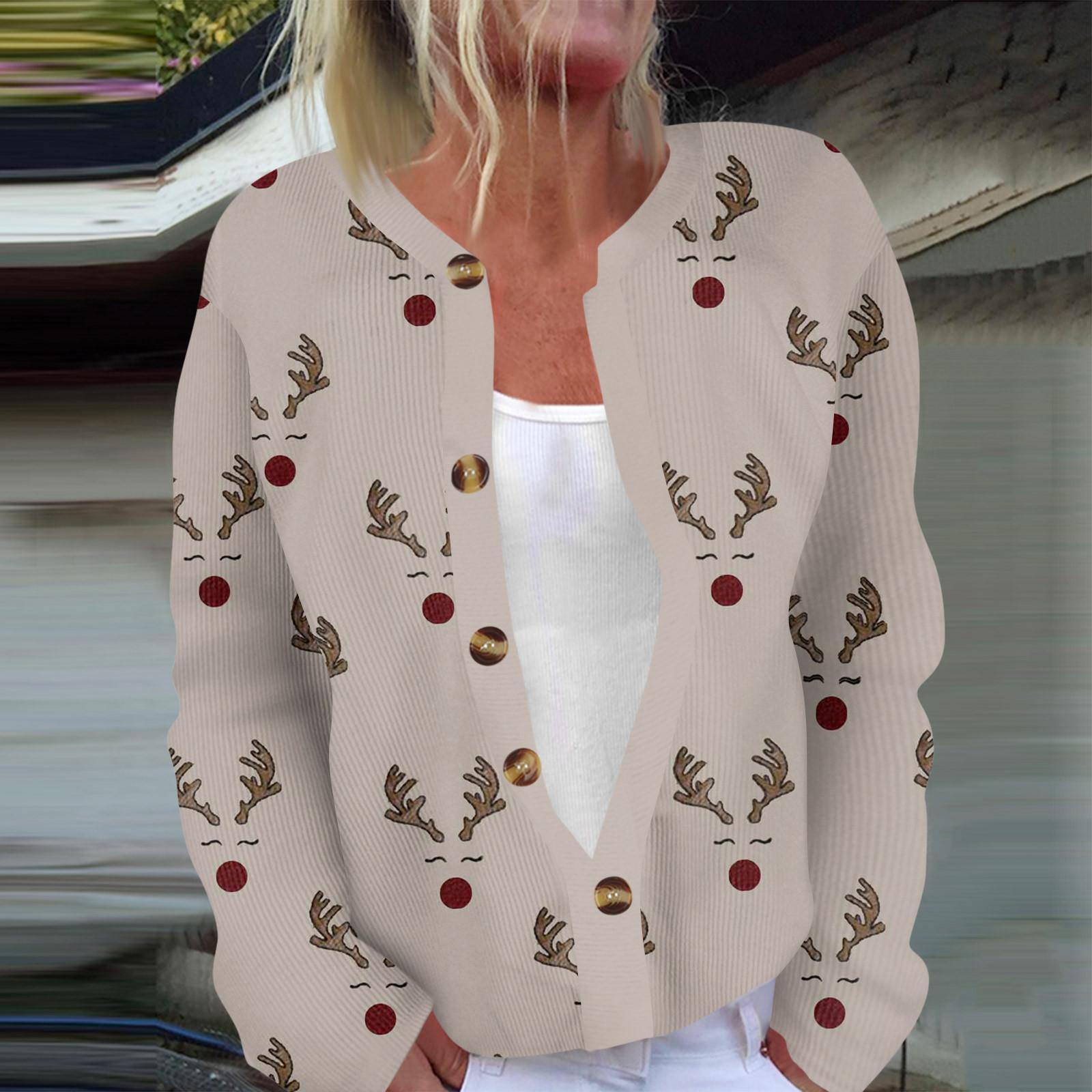 

Женская мода с длинным рукавом, рождественский принт «Снеговик-снежинка», куртка, кардиган XXL хаки