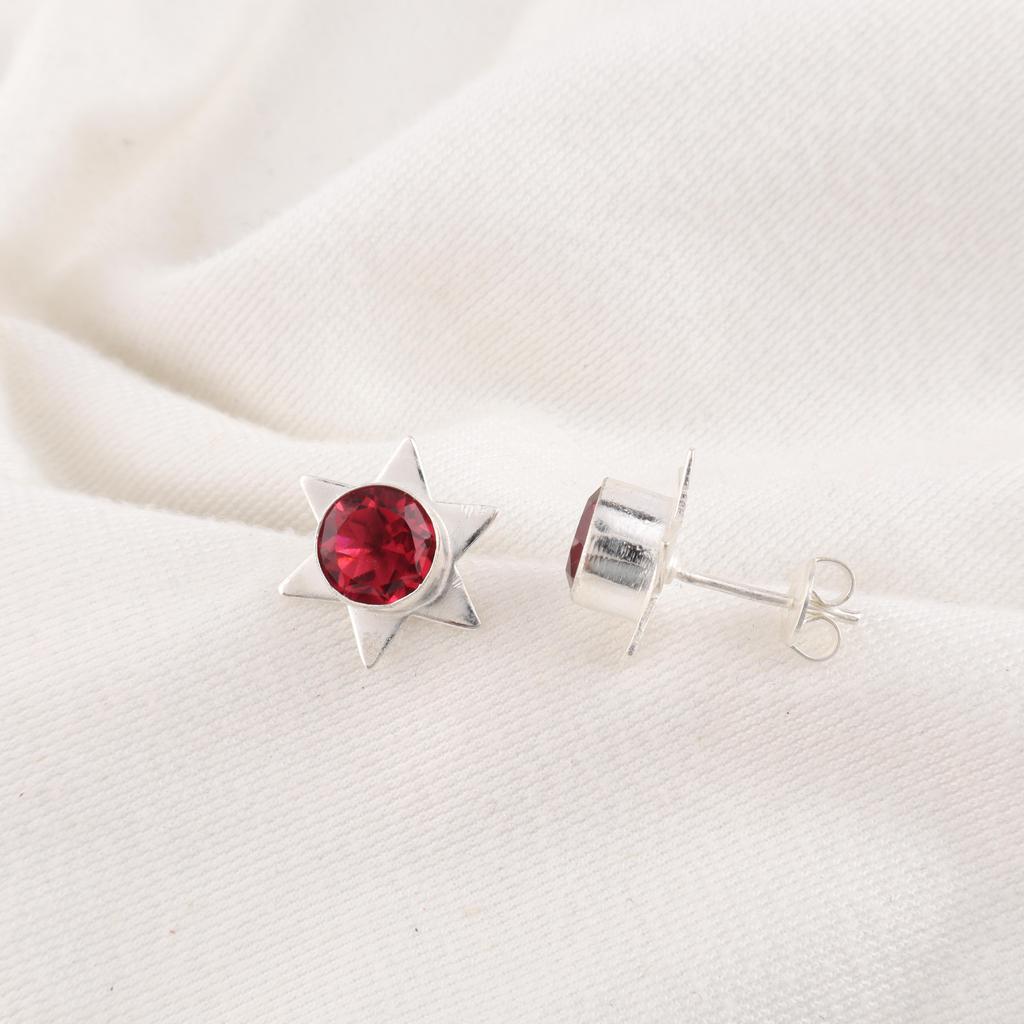 Red Garnet Earrings , Handmade Charming Jewelry , 925 Solid Sterling Silver Stud Earrings,, Gift For Him Gemstone Jewelry
