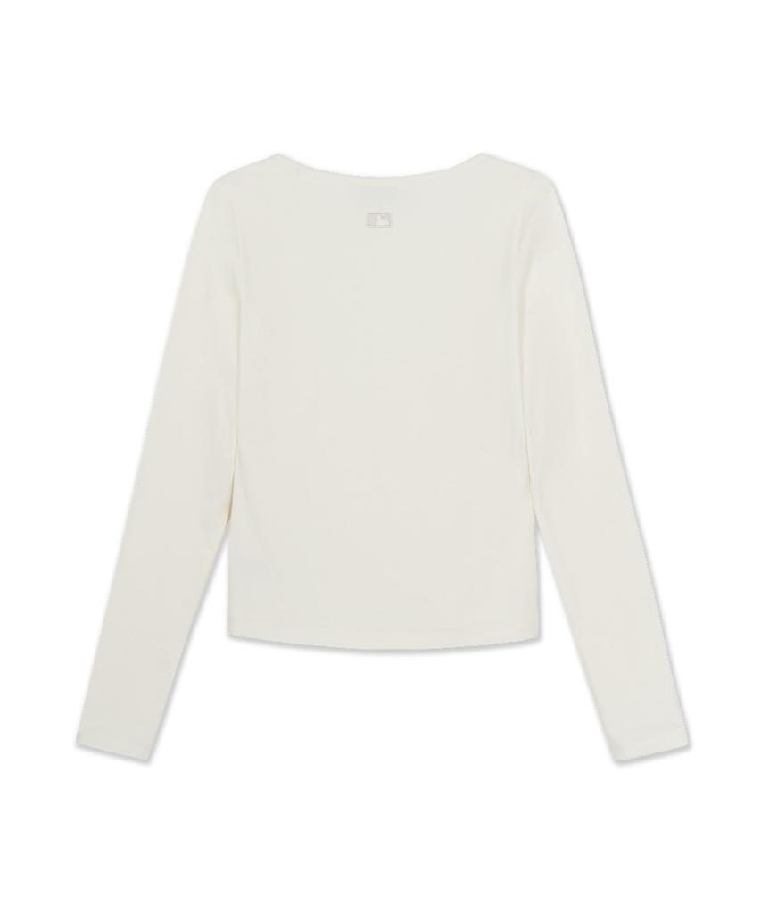 Emelbi Women'S Basic Slim Semi-Crop Square Neck Long Sleeve T-Shirt Ny (Cream)