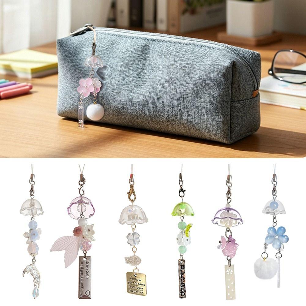 Transparent Car Ornament Flower Design Car Hanging Ornament Chic Windbell Keychain Wrist Strap