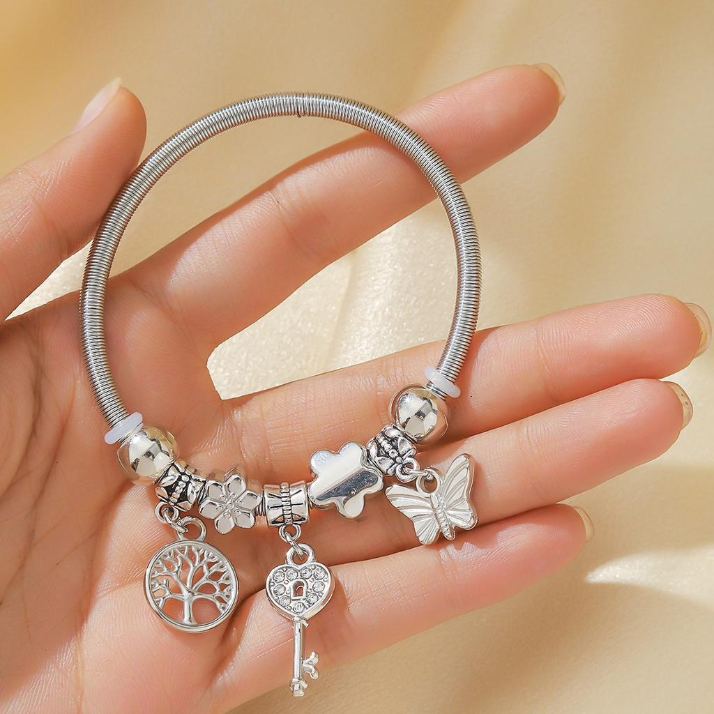 1 Women's Pan Family Style New DIY Beaded Bracelet Life Tree Key Set with Diamond Versatile Adjustable Best Friend Bracelet