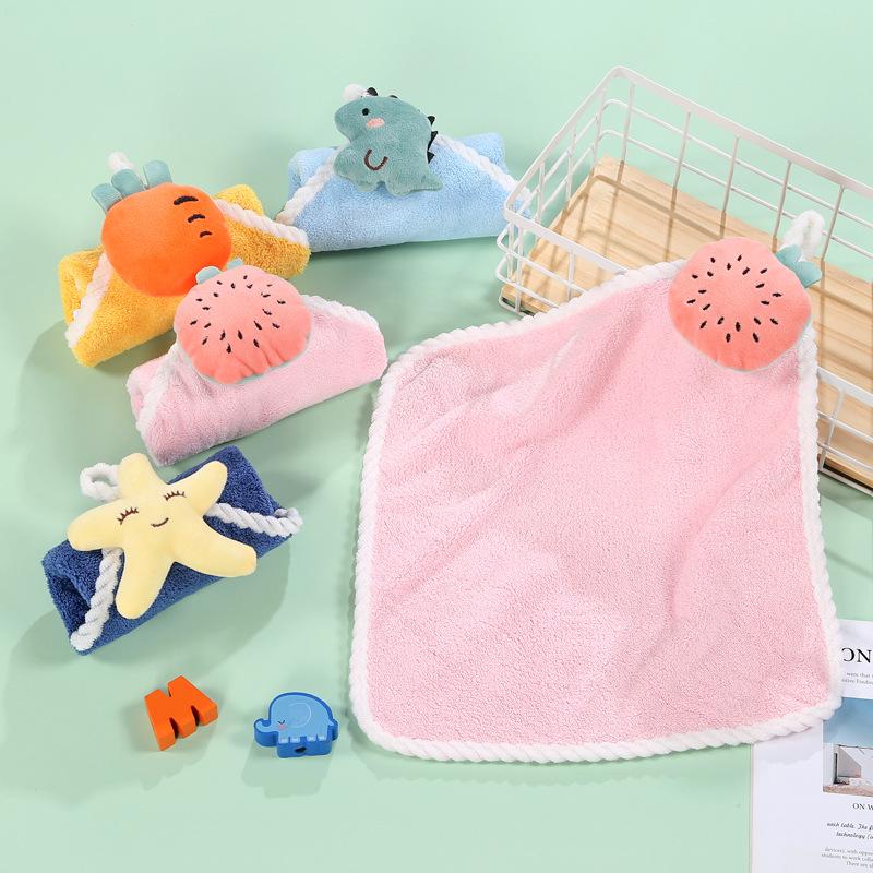 Children's Cartoon Coral Fleece Hand Towel - Absorbent, Wall-Mounted & Household Friendly