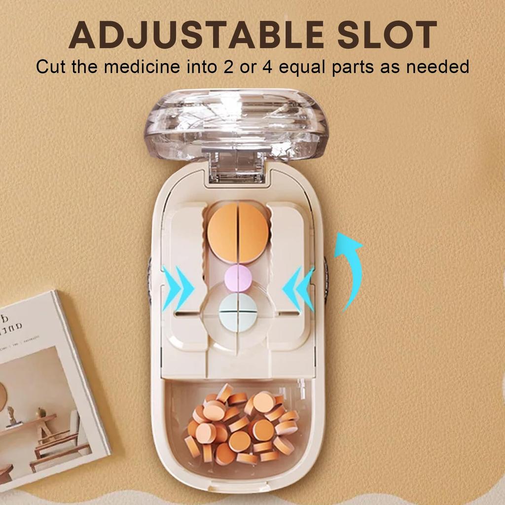 Gesundheitspillen-Etui Viertel-Tablettenteiler Aufbewahrungsbox Tragbar Tabletten-Medikamenten-Staubdichter Teiler für Kleine und Große Pillen