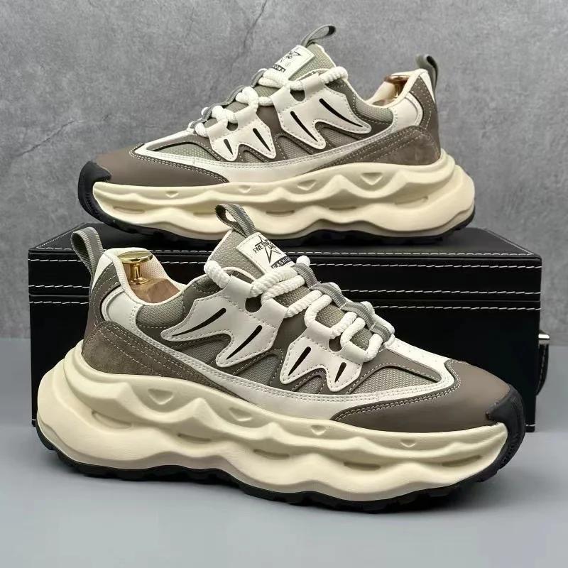 

Массивные кроссовки мужские дизайнерские с воздушной подушкой, кеды, модные, повседневные, верх из натуральной кожи, коровья кожа, обувь на платформе с увеличением высоты 43 зелёный