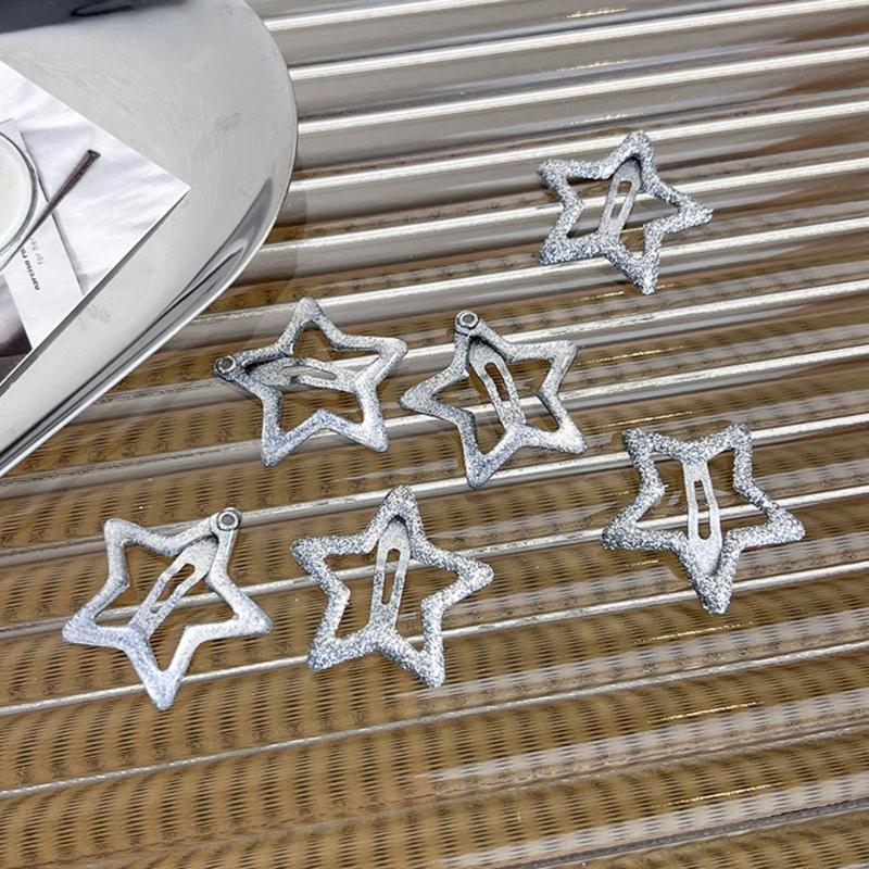 6pcs Fashion Sparkling Five-Pointed Star Hairpins Hair Duckbill Clip Sweet Hair Barrettes Fashion Hair Accessory Gifts