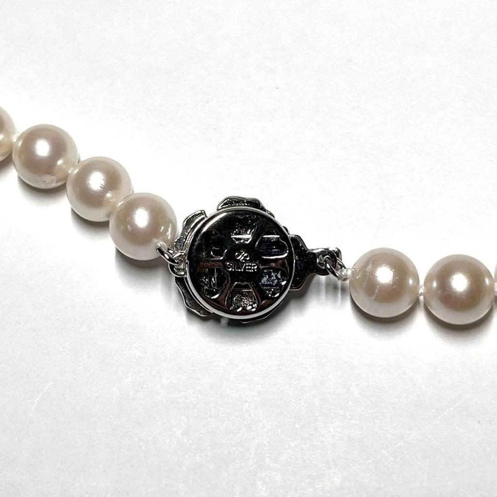 Used Comes with certificate of authenticity [High shine] Jewelry Maki Akoya pearl pearl necklace Silver 7.5-8mm pearl necklace