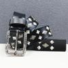 New Genuine Leather Square Nailed Individual Diamond Rivet Cowhide Belt Western American Rivet Belt