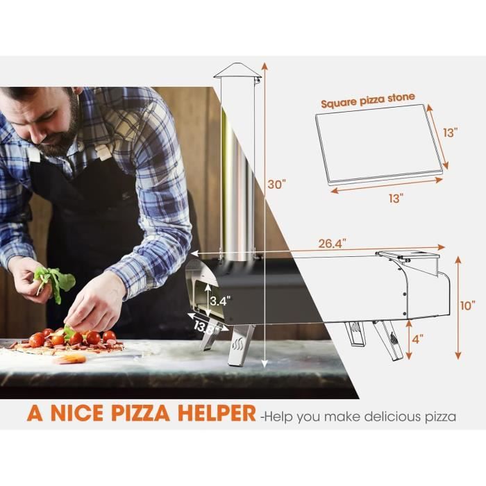 Four à pizza - mimiuo - noir - charbon de bois - pierre à pizza 33 cm - température 500 °c