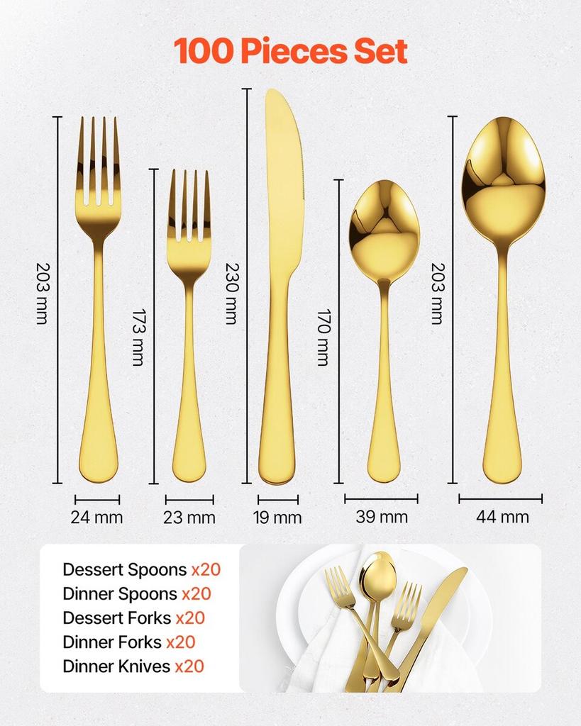 100-Piece Silverware Set Stainless Steel Cutlery Flatware Utensils for 20