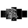 Roaring Lion Face Side View 5 Piece Five Panel Wall Canvas Print Modern Art Poster Home Decor Gift For Him For Her