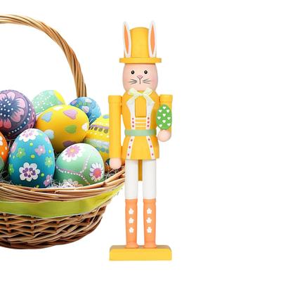 12inch Easter Rabbit Nutcracker Ornament Wooden Easter Rabbits Nutcracker Statue Figures Decorations For Spring Tabletop Holiday