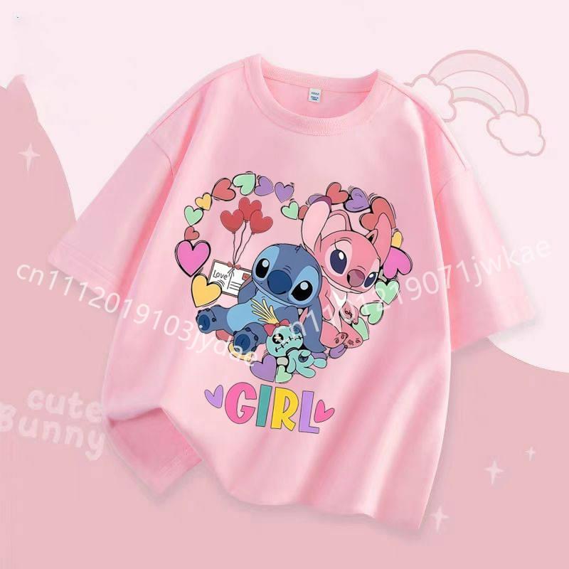 Stitch Kids T Shirt Cute Cartoon Print Short-Sleeved Fashion Casual Round Neck T-Shirt for Boys and Girls Daily Tops