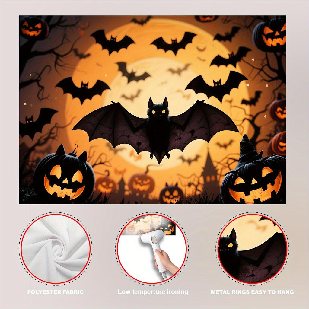 Party Banner, Halloween Full Screen Bat Background Fabric Suitable for Halloween Party Decoration and Photography Props
