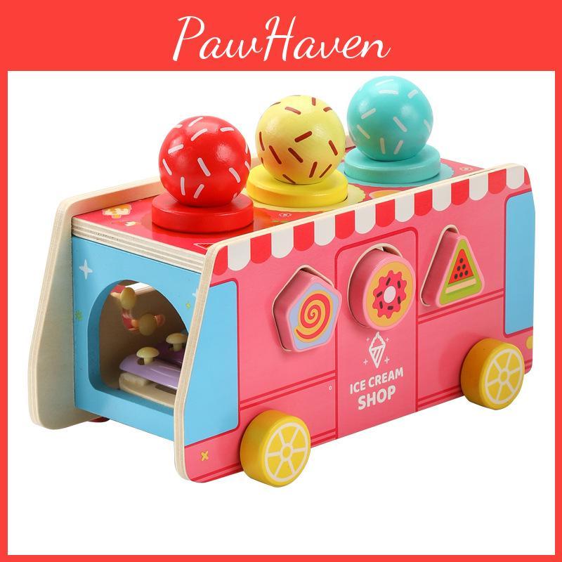 Kids Wooden Educational Toy With Ice Cream Truck Shape For Early Gift Learning