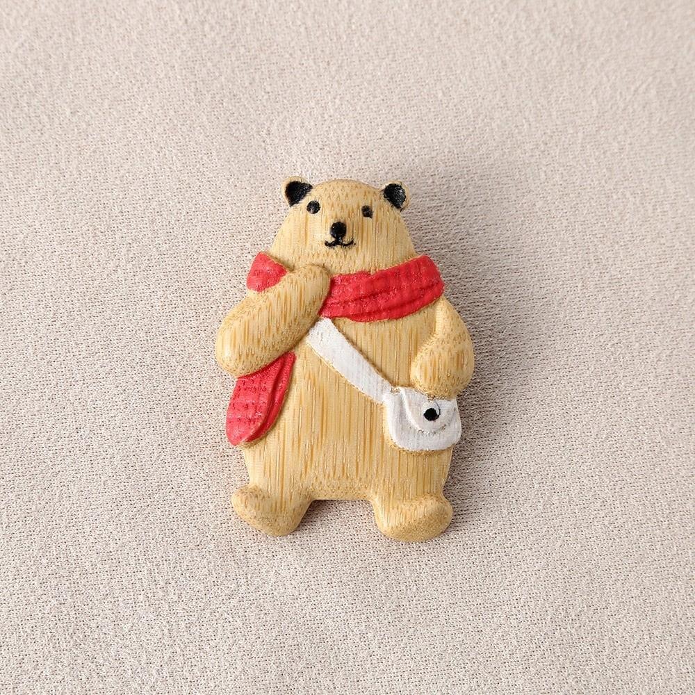 Guitar Bear Animal Pin Scarf Bear Badge Exquisite Sweater Wooden Brooch Party