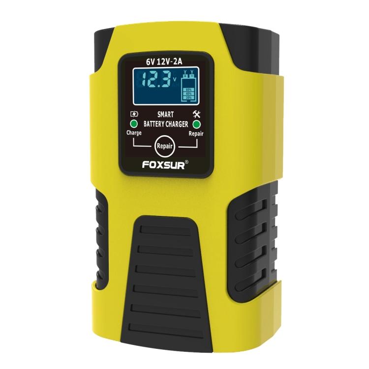 

FOXSUR 2A / 6V / 12V Car / Motorcycle 3-stage Full Smart Battery Charger, Plug Type:EU Plug 2A, EU Plug жовтий