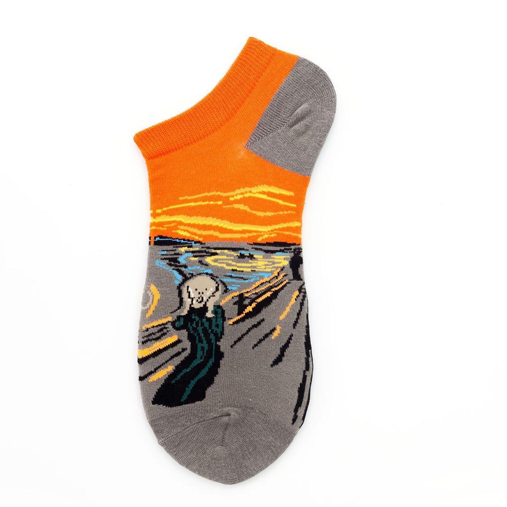 40 Style Fashion Colorful Short Socks Men Cotton Novelty Oil Painting Animals Food Avocado Casual Funny Ankle Sox
