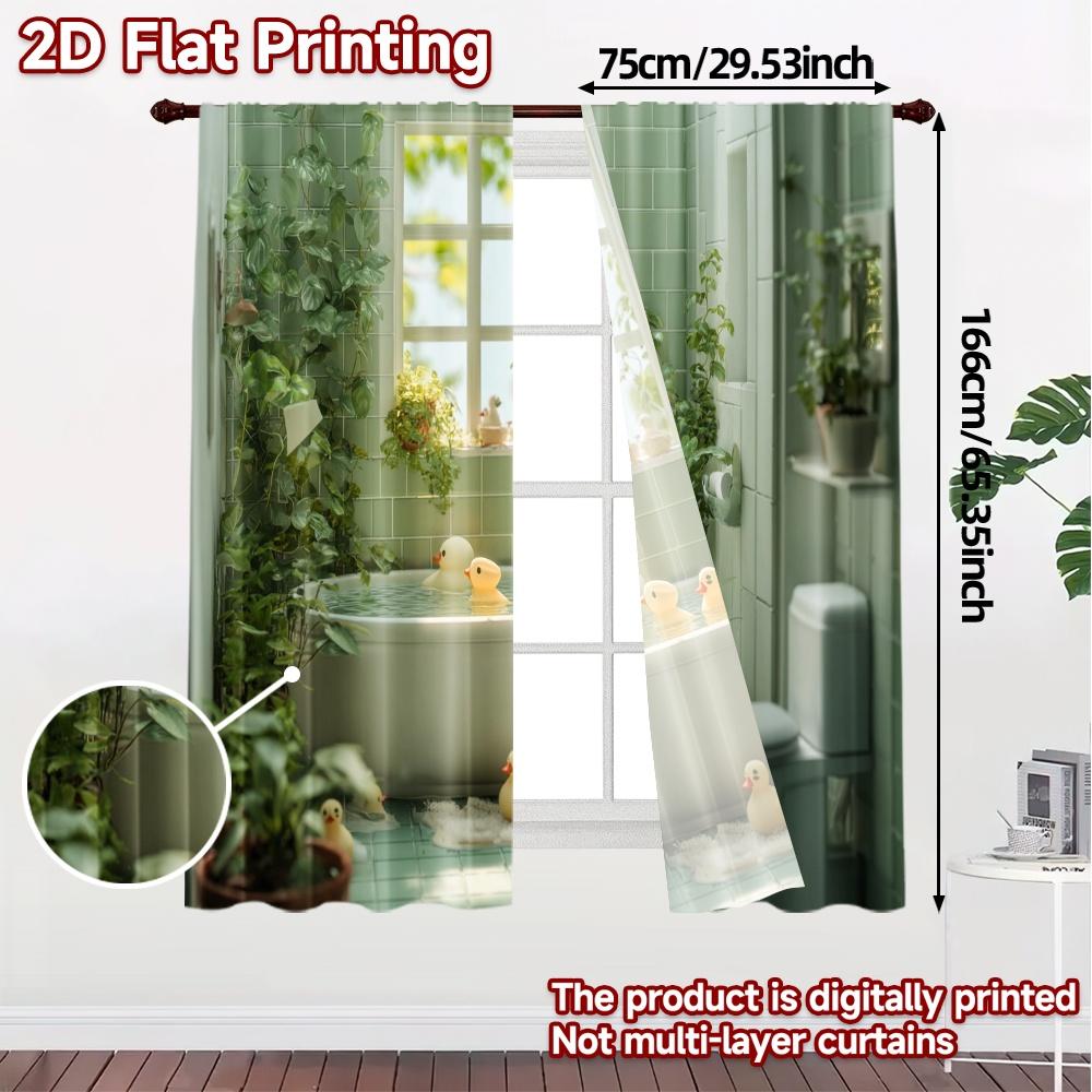 2pcs, 2D FLAT PRINTING Curtains (Without Rod) Ducklings Oasis Popular Popular Curtain Durable Polyester Curtains Art Deco
