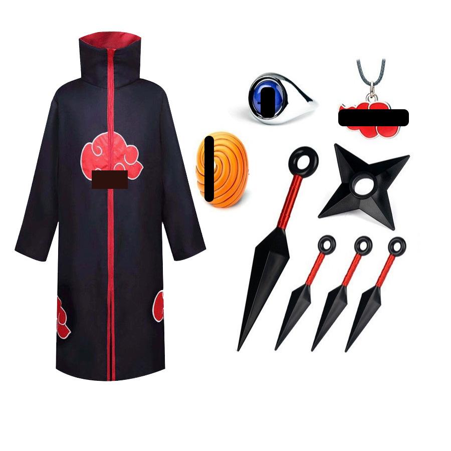 Hot Sale Anime Ninja Akatsuki Organization Cloak Set Forehead Ring Headband Necklace Kuwo Handsword Set