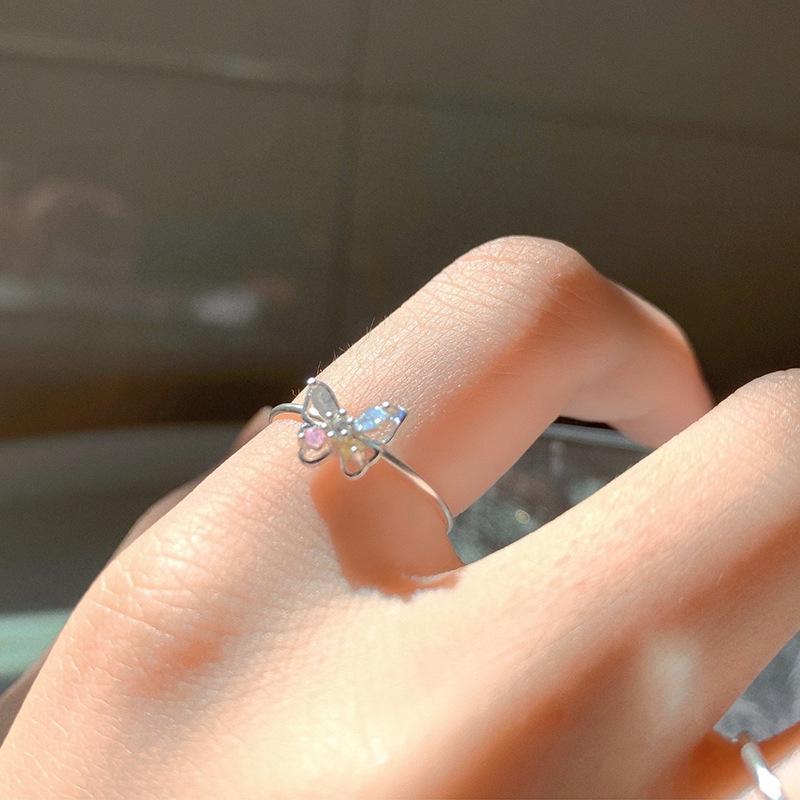 

Shiny Cute Crystal Butterfly Zircon Rings For Women Girls Minimalist Wedding Ring Adjustable Silver Color Ring Jewelry OneSize