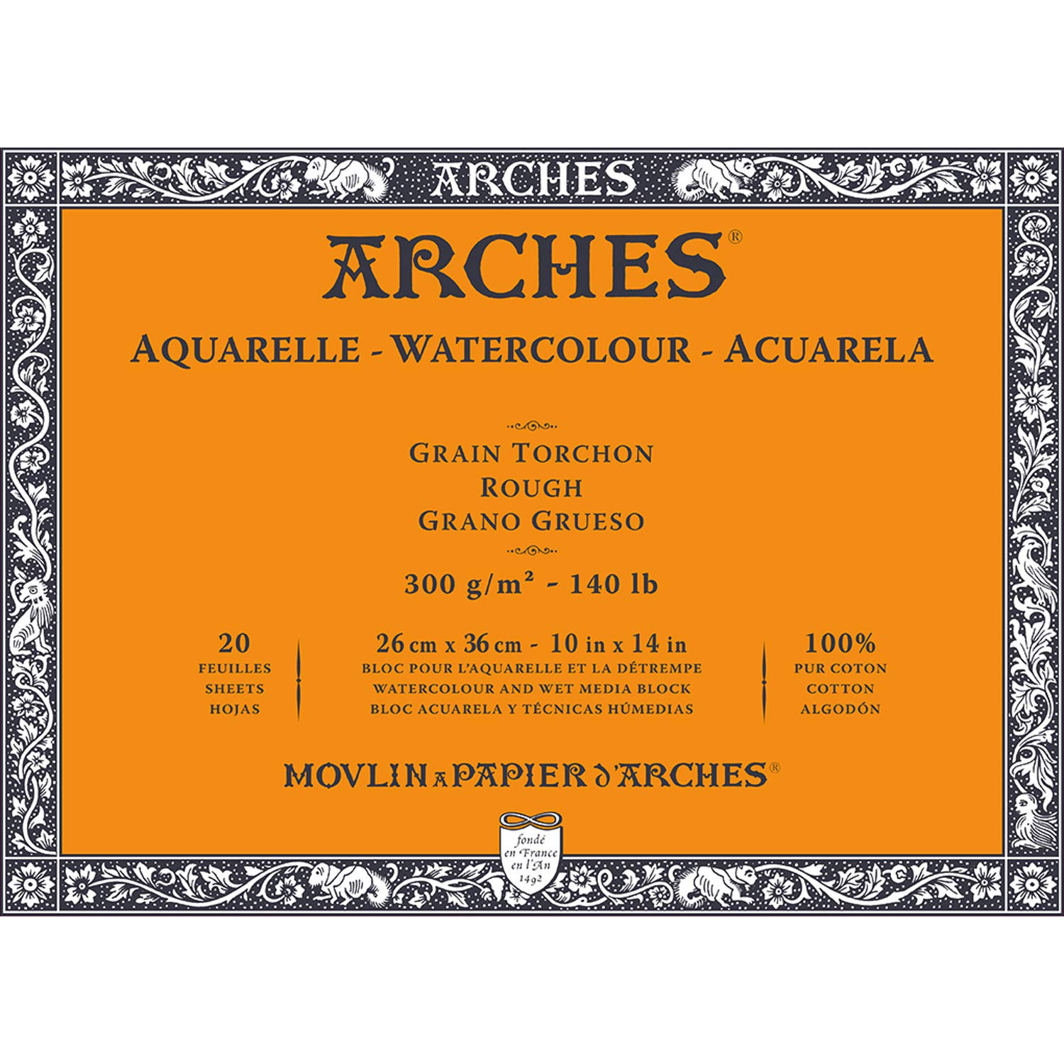 

Arches Watercolor Paper Block 300g Coarse 26X36cm 20 Sheets (1795086) Natural White