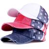 Distressed Wash Cotton Baseball Hat with Star Print Curved Brims Mesh Ponytail Sun Hat for Patriotic Women Teens Girl