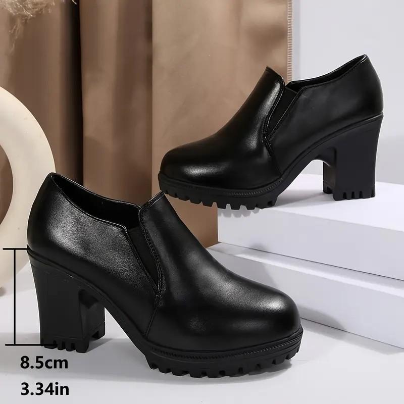 Women's Soft Sole Thick Heel Loafers Spring Elastic Deep Mouth Genuine Leather Casual High Heels Comfortable Slip On Shoes