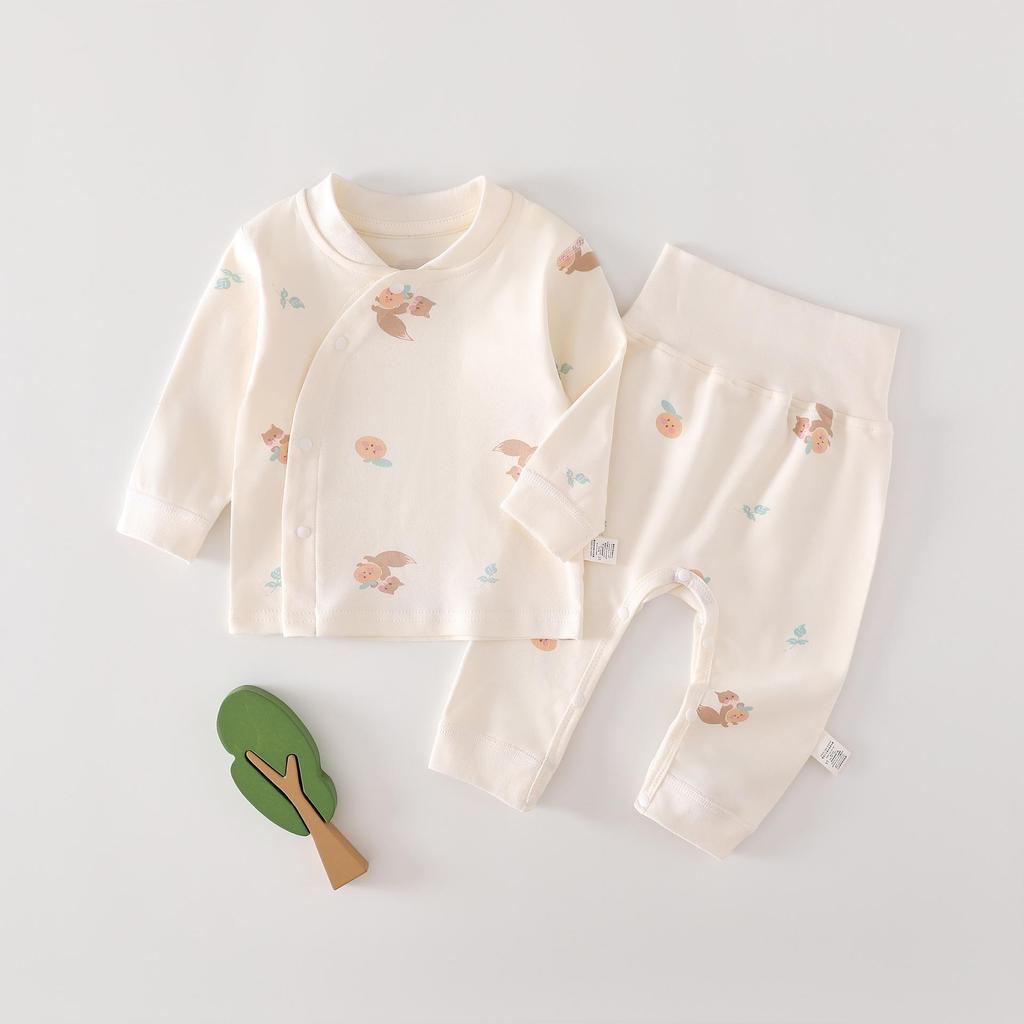 Autumn & Winter Newborn Pure Cotton High-Waisted Belly-Protecting Pajama Set