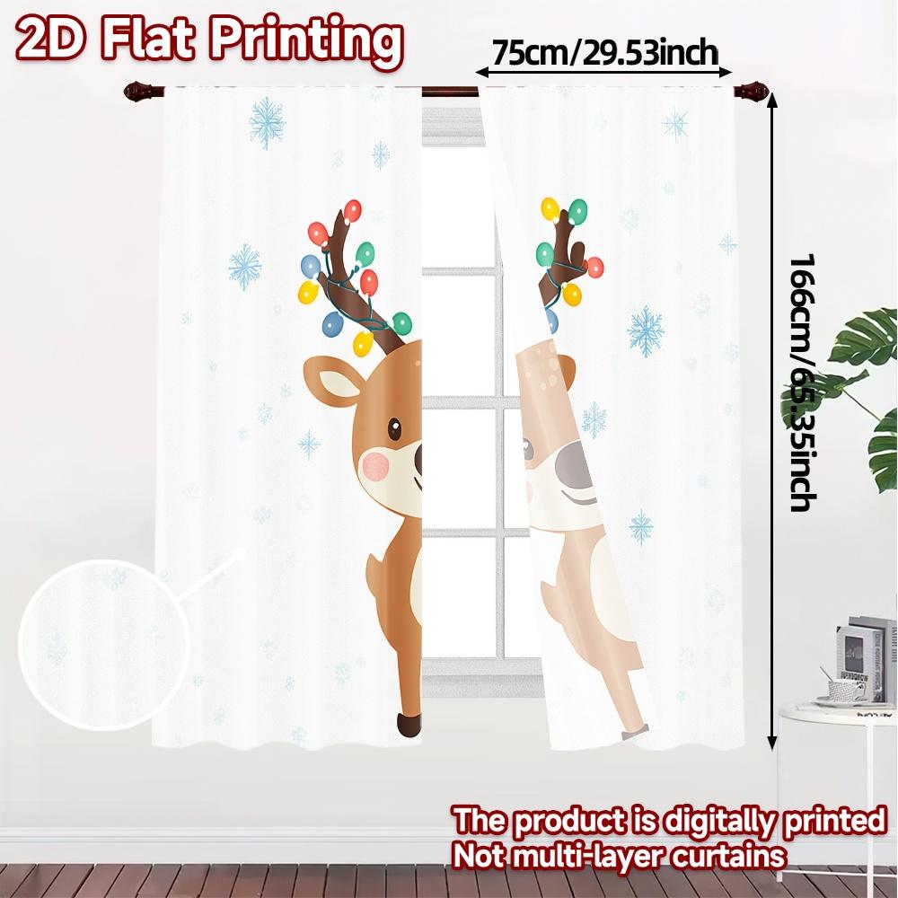 2pcs,Curtains Cute Christmas Deer Snowfall Holiday Chic Chic Curtain Versatile Polyester Curtains All Seasons for Bedroom,