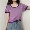 Summer Thin Retro Korean Short Sleeve T-Shirt Contrast Short T-shirt Top Women's Ins Fashion