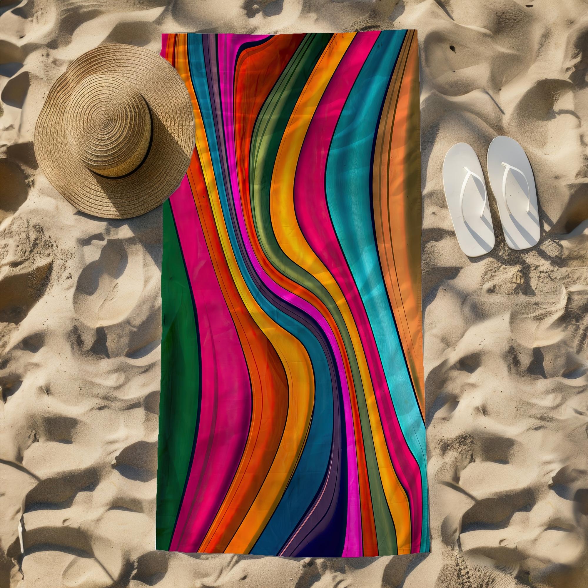 

Vibrant Colorful Striped Beach Towel, Modern Artistic Design Quick-Dry Sand-Free Microfiber Bath Towel for Travel and Festival W40*H60(CM)