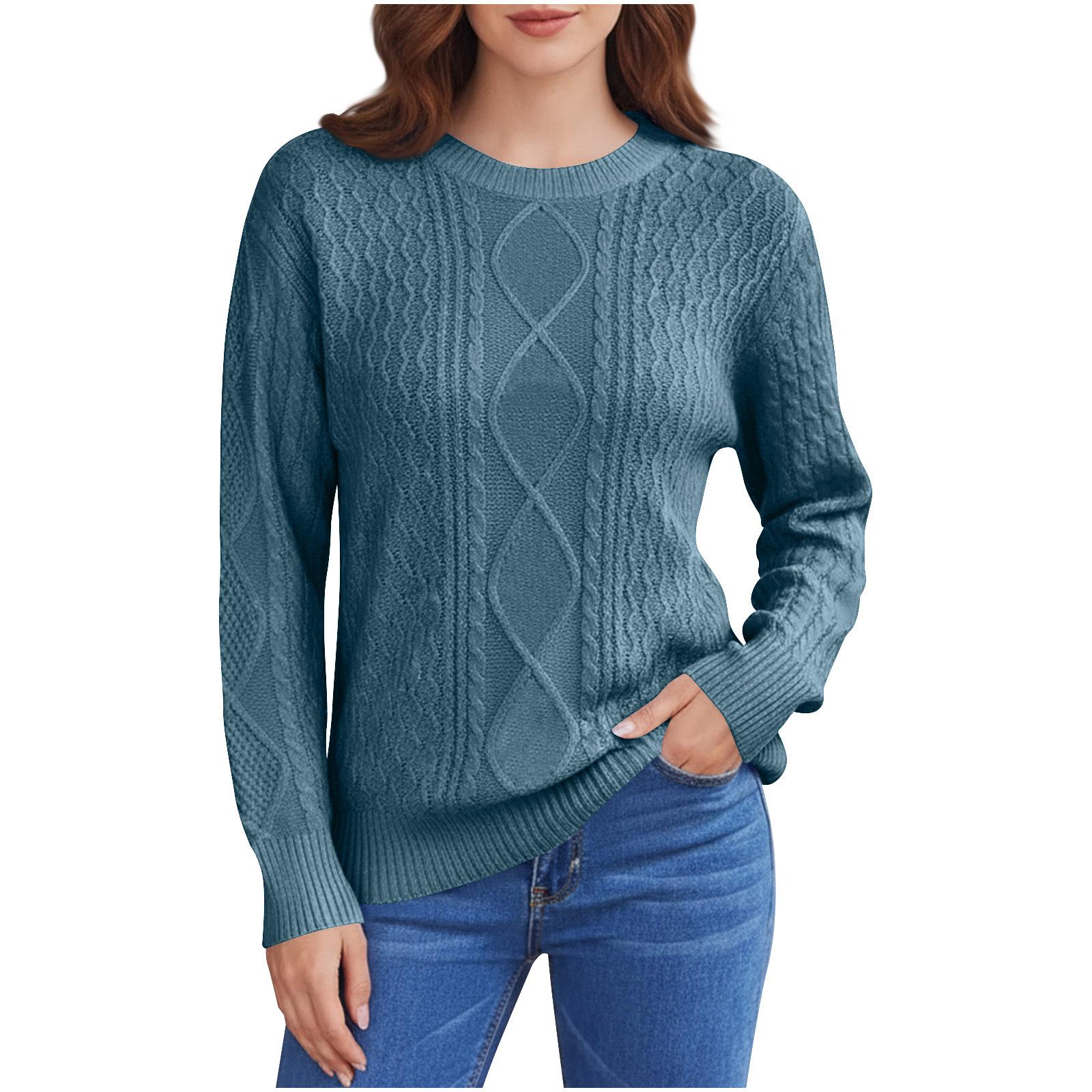 

Women s Oversized Long-Sleeve Knit Sweater Casual Vintage Cable-Knit Pullover L синий
