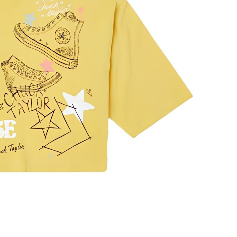 (WMNS) Converse NOTEBOOK DOODLE OS CROP Tee GOLD STRAW Yellow Women's 10022825-A01
